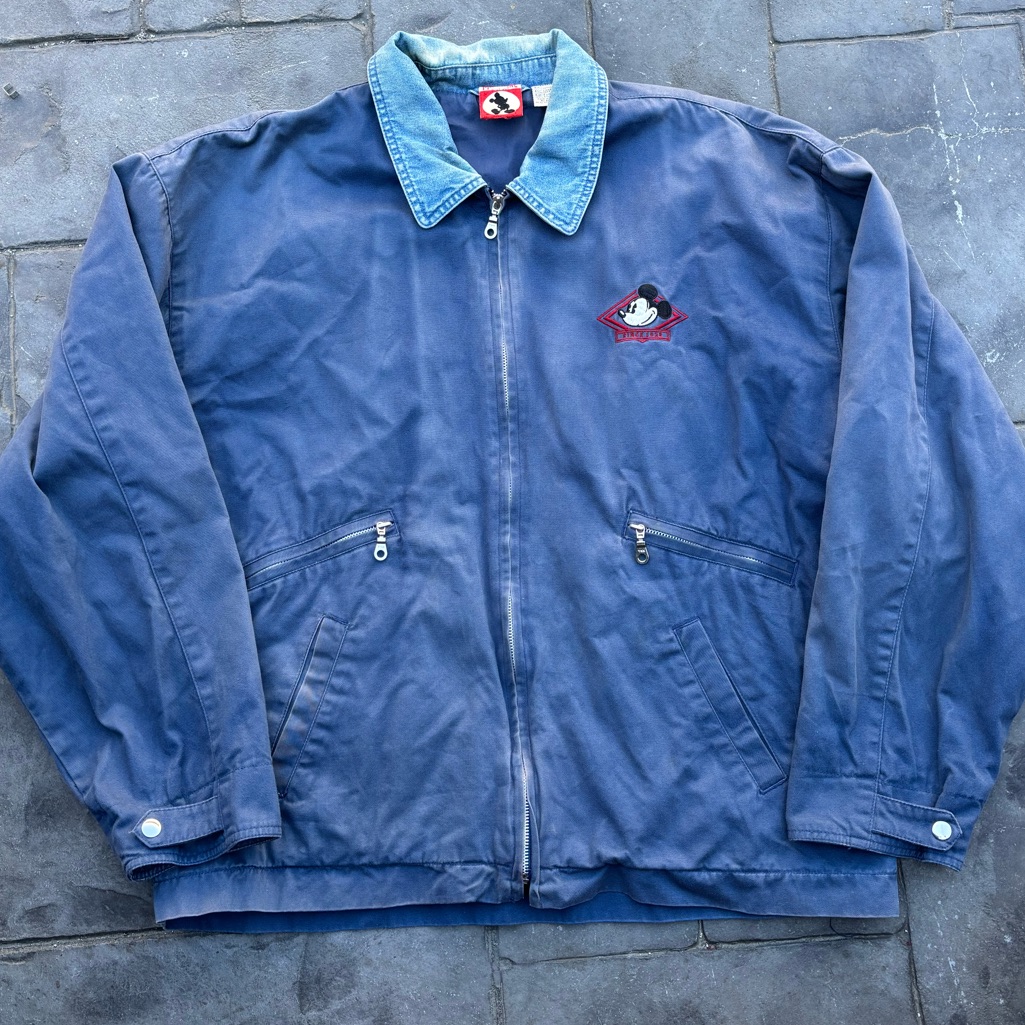 Vintage Disney Mickey Mouse Blue Jacket With Denim Collar Size Xl